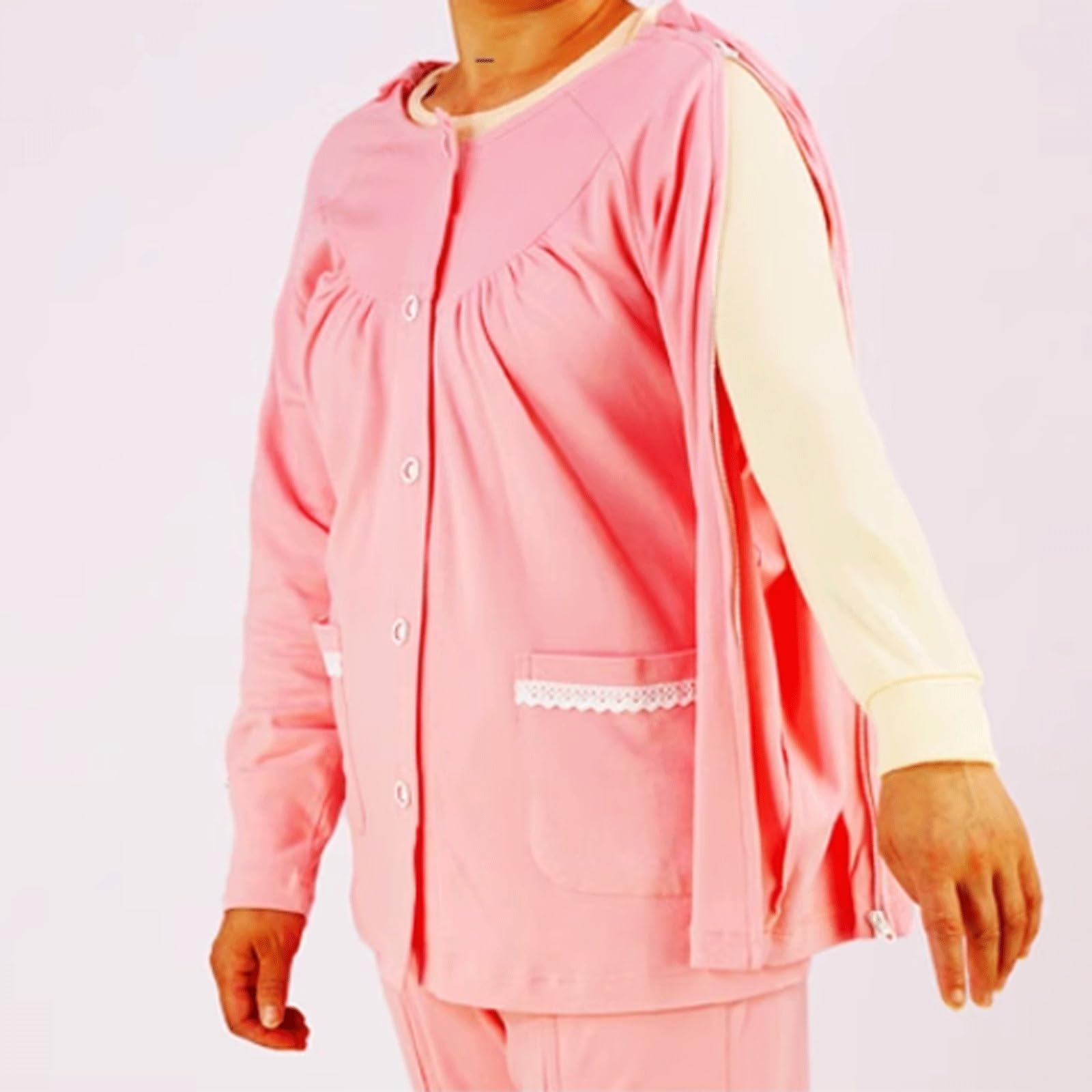 Pijama de algodón con cremallera for pacientes postrados en cama, ropa recuperación quirúrgica espalda abierta for el cuidado domiciliario personas mayores Exfoliantes Suaves(M)