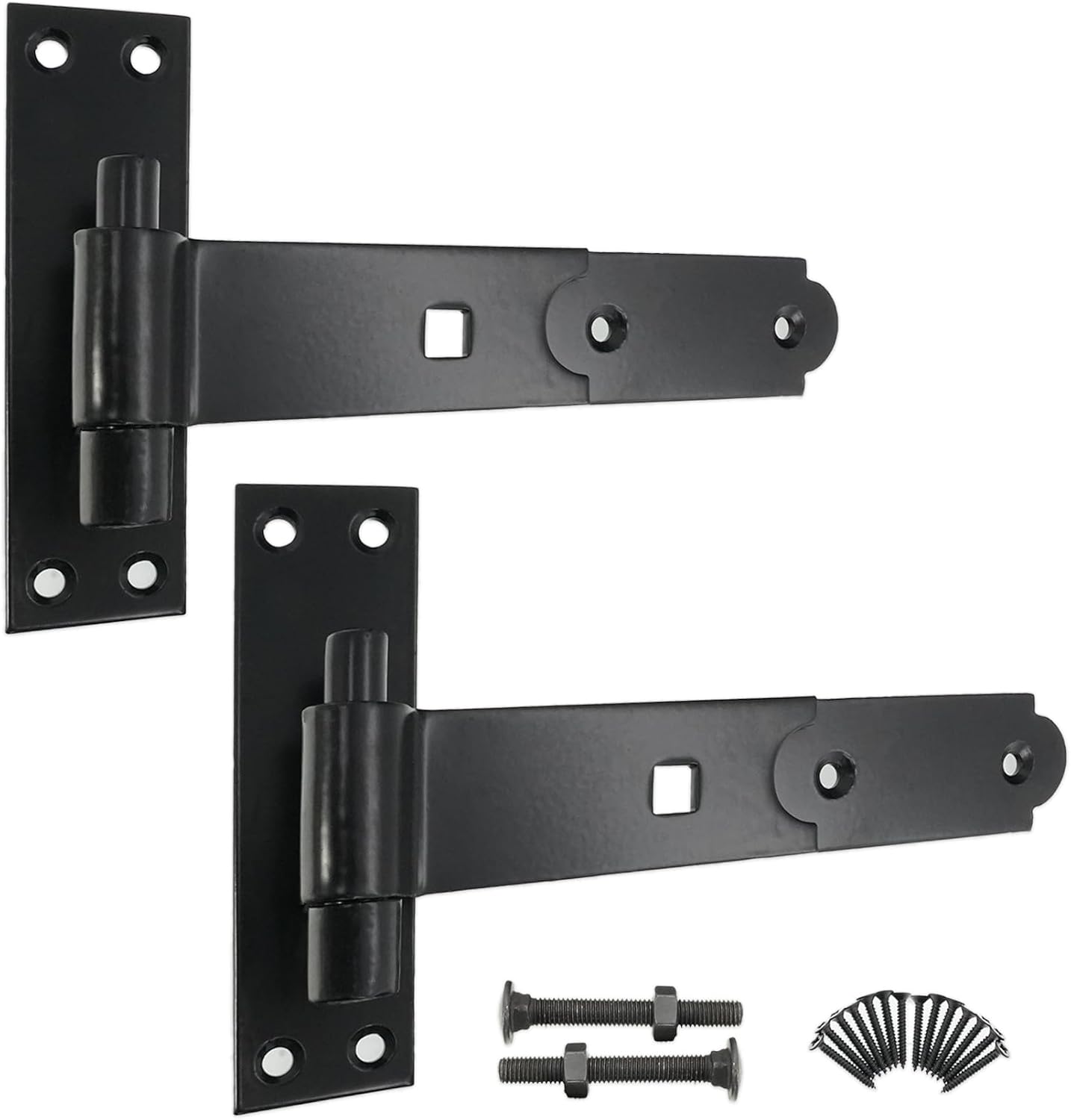 Infinity Decor Epoxy Black Straight Hook and Band Hinges Finish Pair – Heavy Duty Garden Gate Fitting Kit for Garage Shed Door Gates (8 Inch)