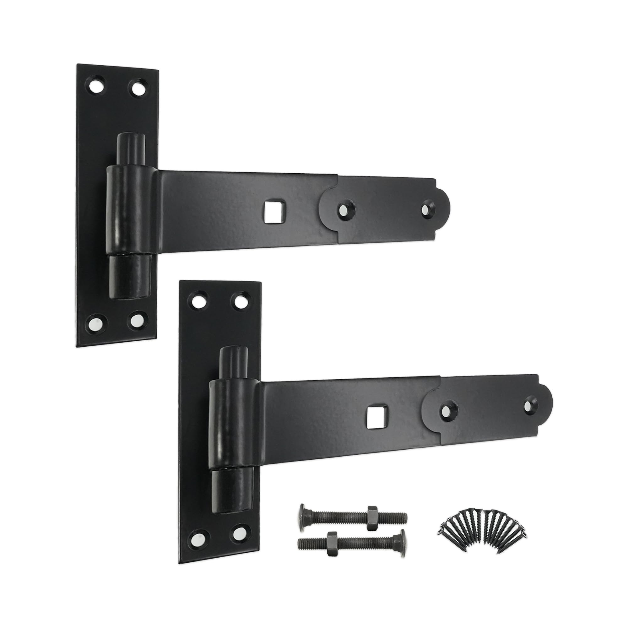 Infinity Decor Straight/Cranked/Adjustable Hook and Band Hinges, for Garden or Garage Gates - Epoxy Black (2xStraight Hinges, 8 Inch)