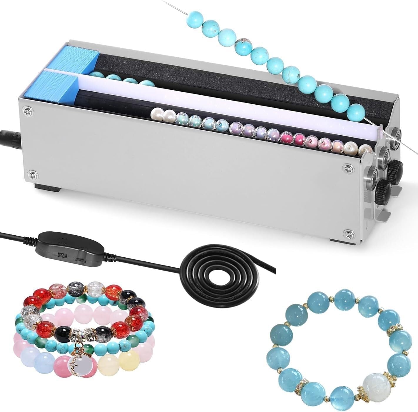 Electric Beading Machine, Multifunctional Bead String Machine,2 Channels Portable Bead Threading, for Jewelry Bracelets Necklace Making
