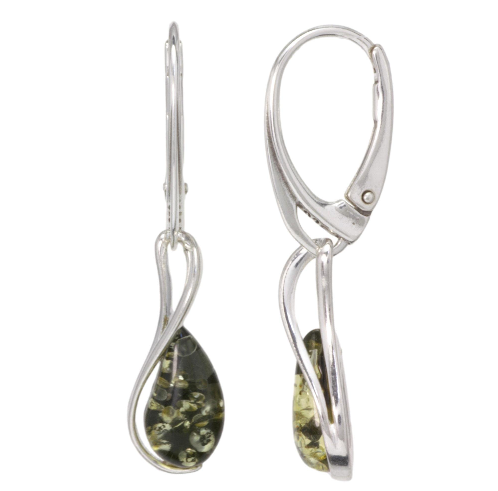 Pendientes de Plata de Ley 925 de ámbar báltico, Colgantes Colgantes, joyería de ámbar de Piedras Preciosas Verdes Naturales para Mujer, Pendientes con Palanca Trasera