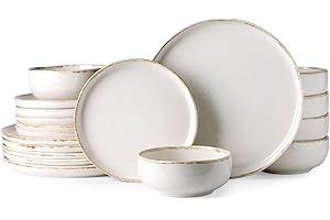 AmorArc Dish Sets for 6: Wavy Rim Stoneware for Stylish Dining
