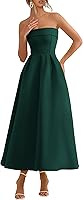 PRETTYGARDEN Strapless Tube Top Midi Dress for Women - Summer Wedding Guest Cocktail Party Formal Elegant A-Line Backless Dress
