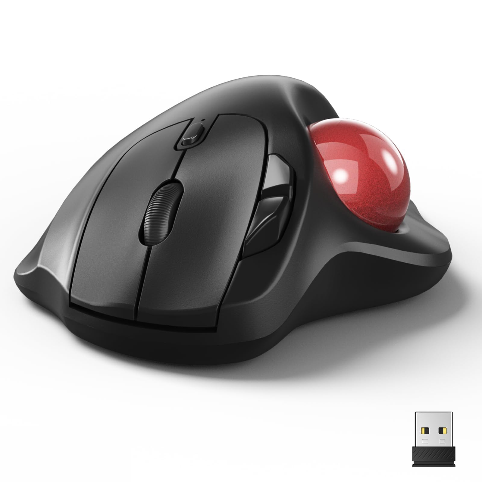 Omikamo Mouse ergonomico senza fili trackball, Bluetooth e 2,4 G, rosso