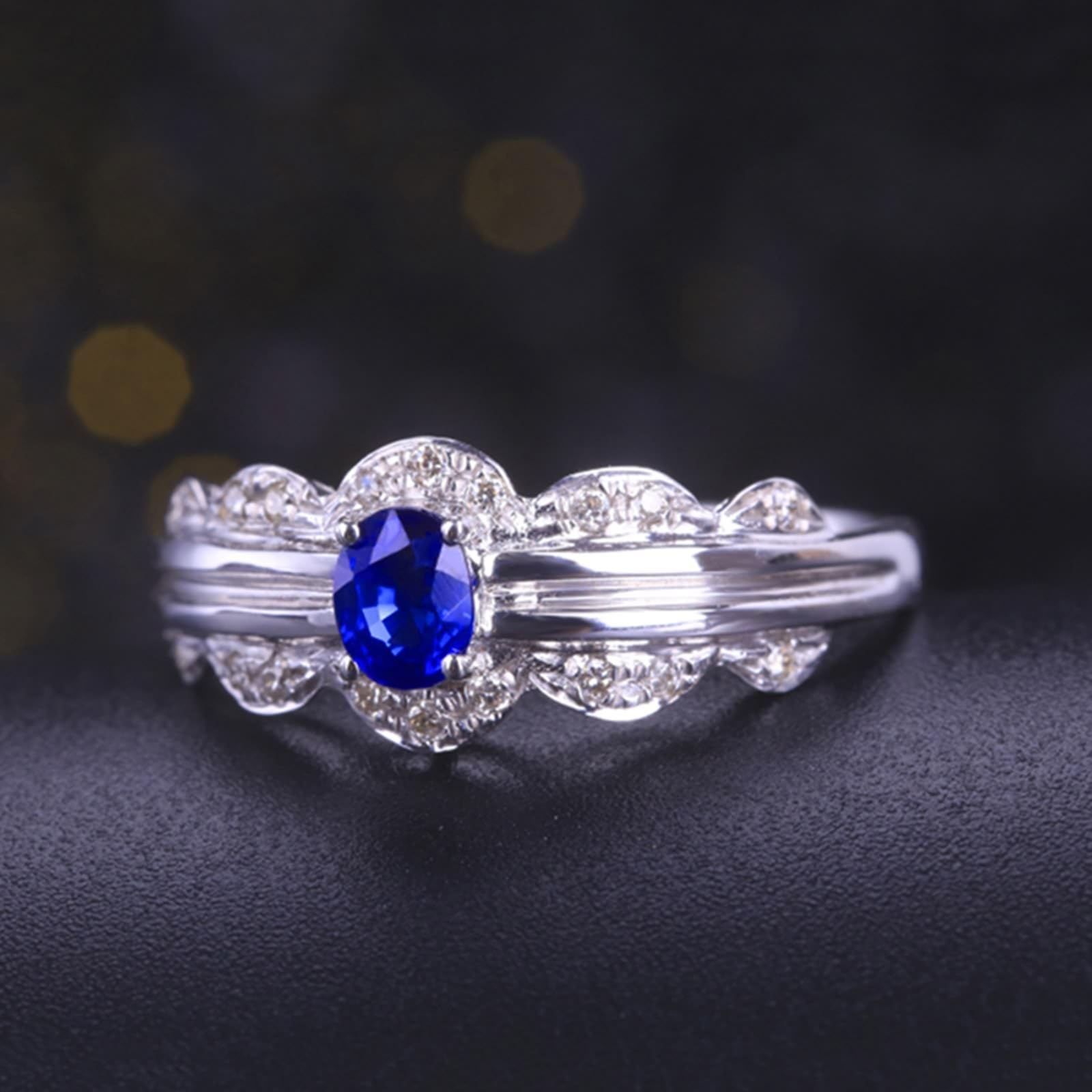Anello da donna in moissanite da 0,39 ct con zaffiro bianco 18 carati, anello da sposa blu, 4 artigli, anello solitario bianco oro Au750 con moissanite, gioiello genuino, misura 62 (19,7), Oro