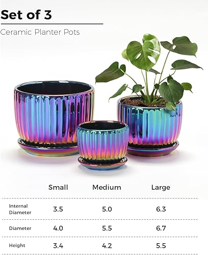 Miniatura 2 de Ton Sin Macetas de cerámica, color morado, juego de 3, pequeñas macetas esmaltadas para suculentas con orificio de drenaje, maceta de cactus con