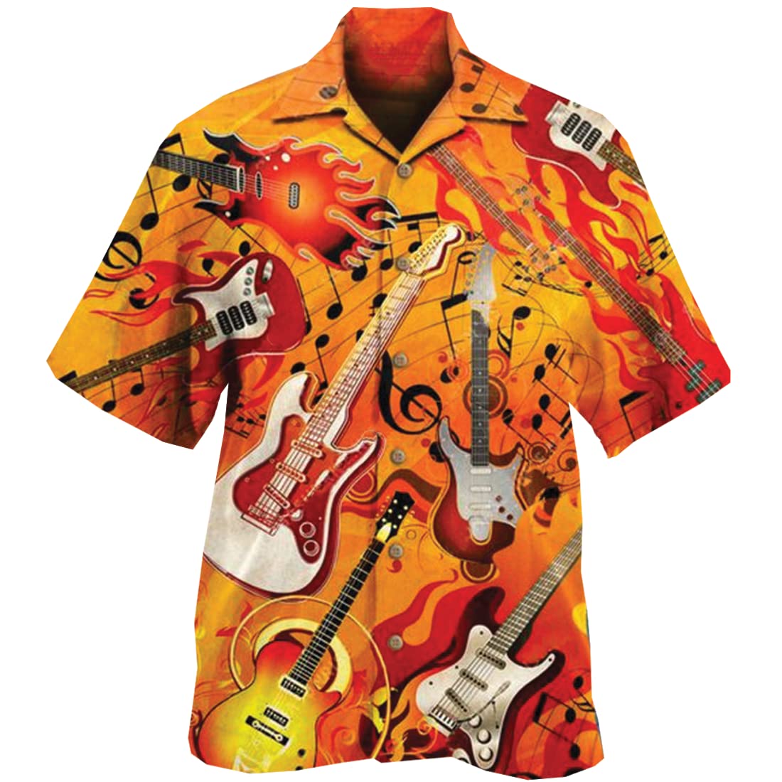 Juzgtsit Men's Guitar-05 Vintage Guitar Hawaiian Shirts For - Guitar Heaven Button Hawaiian Shirts Short Sleeve Series 188
