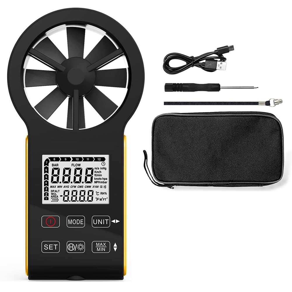 Teuypty Portable Cfm Digital Smart Touch Handheld Anemometer Rechargeable Wind Speed Meter Wind Speed Gauge For Air Velocit