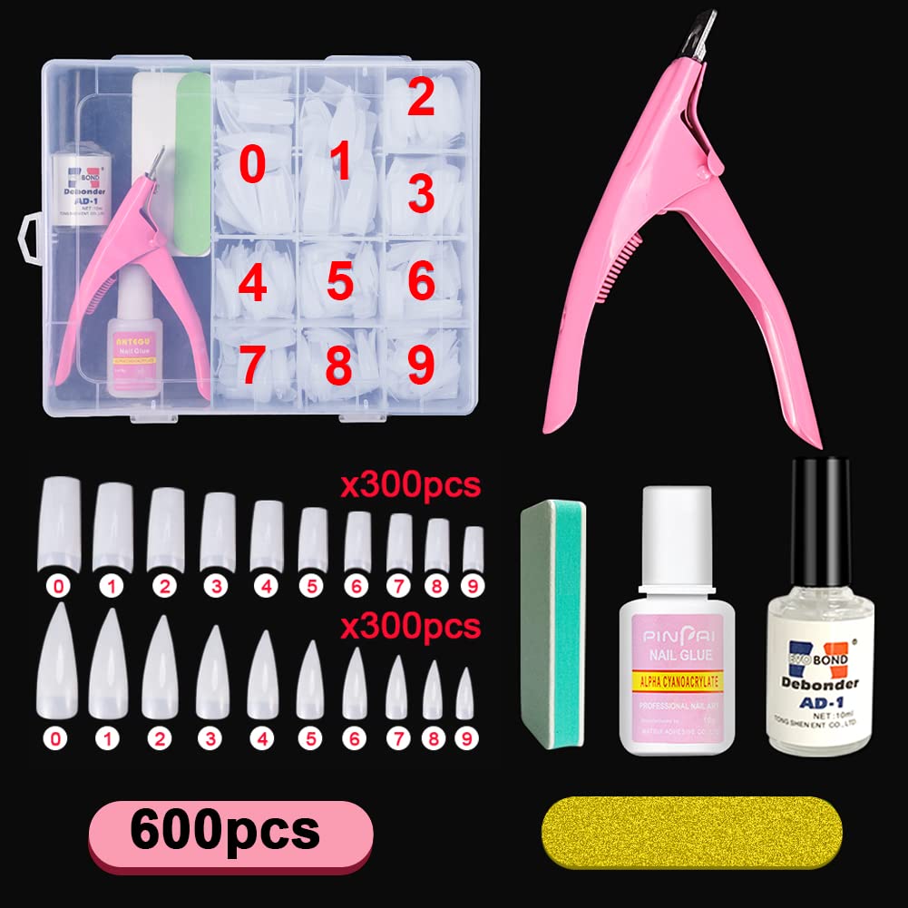 Acrylic False Nail Tips Kit, 600pcs Coffin Nail Tips