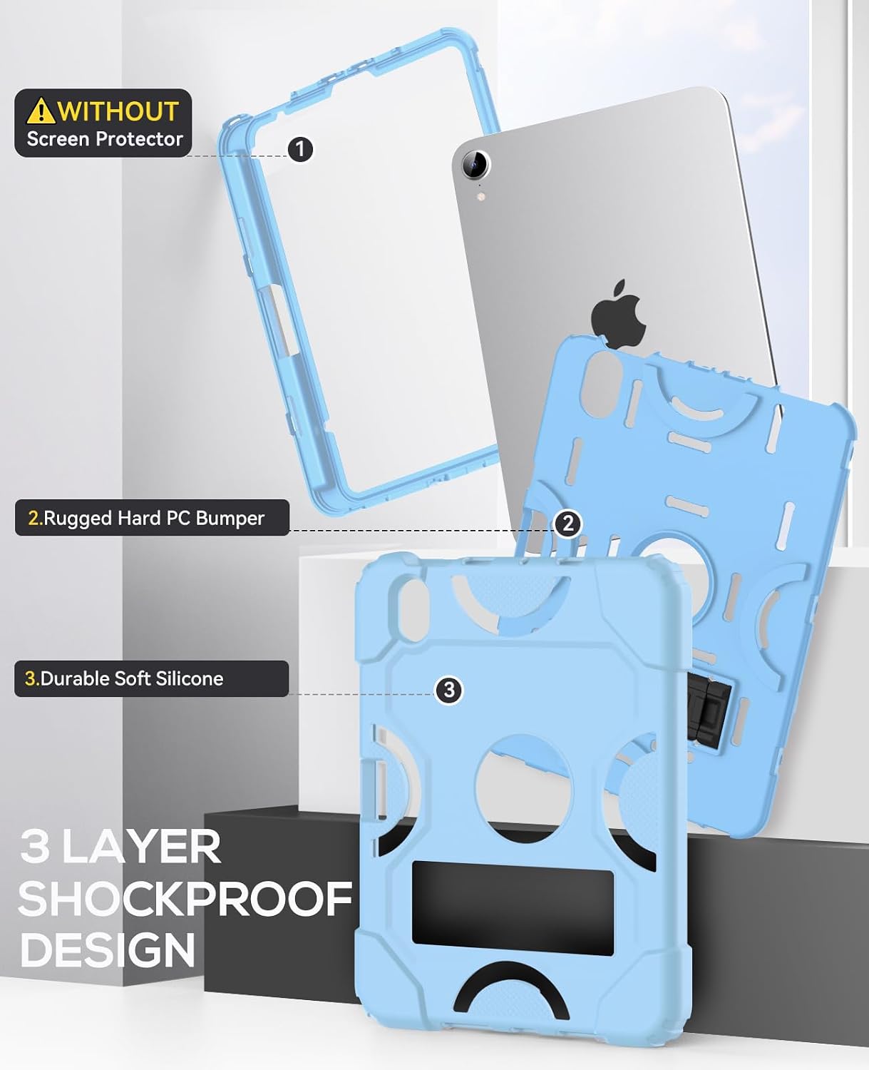 Cantis Case for iPad mini 7 A17 Pro 2024/ iPad mini 6 2021 8.3 Inch, Heavy Duty Shockproof Cover for iPad mini 7th/ 6th Generation 8.3" with Pencil Holder, Sky+Blue
