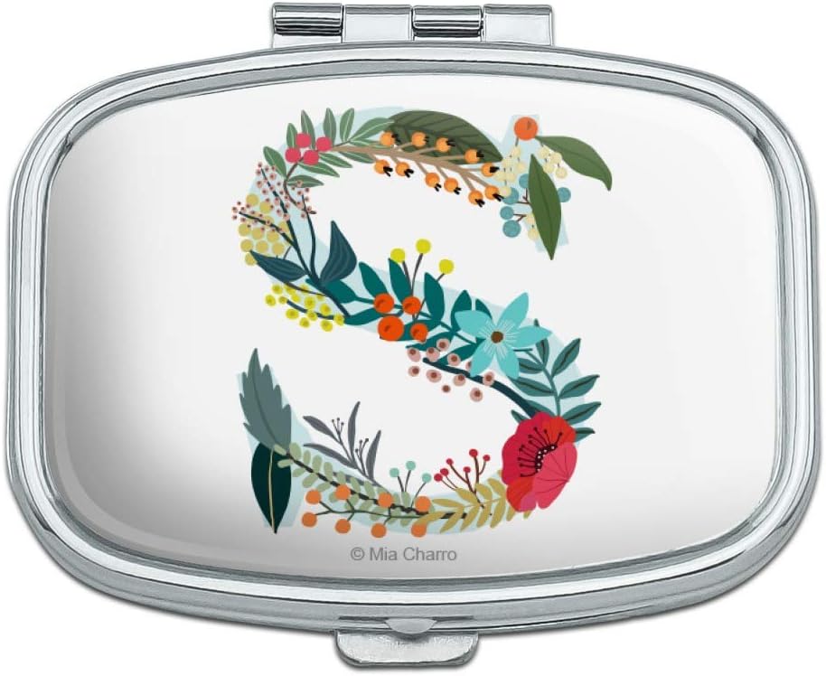 Letter S Floral Monogram Initial Rectangle Pill Case Trinket Gift Box
