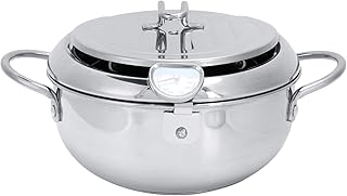 Garnek do Głębokiego Smażenia ze Stali Nierdzewnej, Patelnia z Pokrywką Termometru i Ociekaczem do Oleju Kuchenne Naczynia Frytkownica(2.2L (20CM))