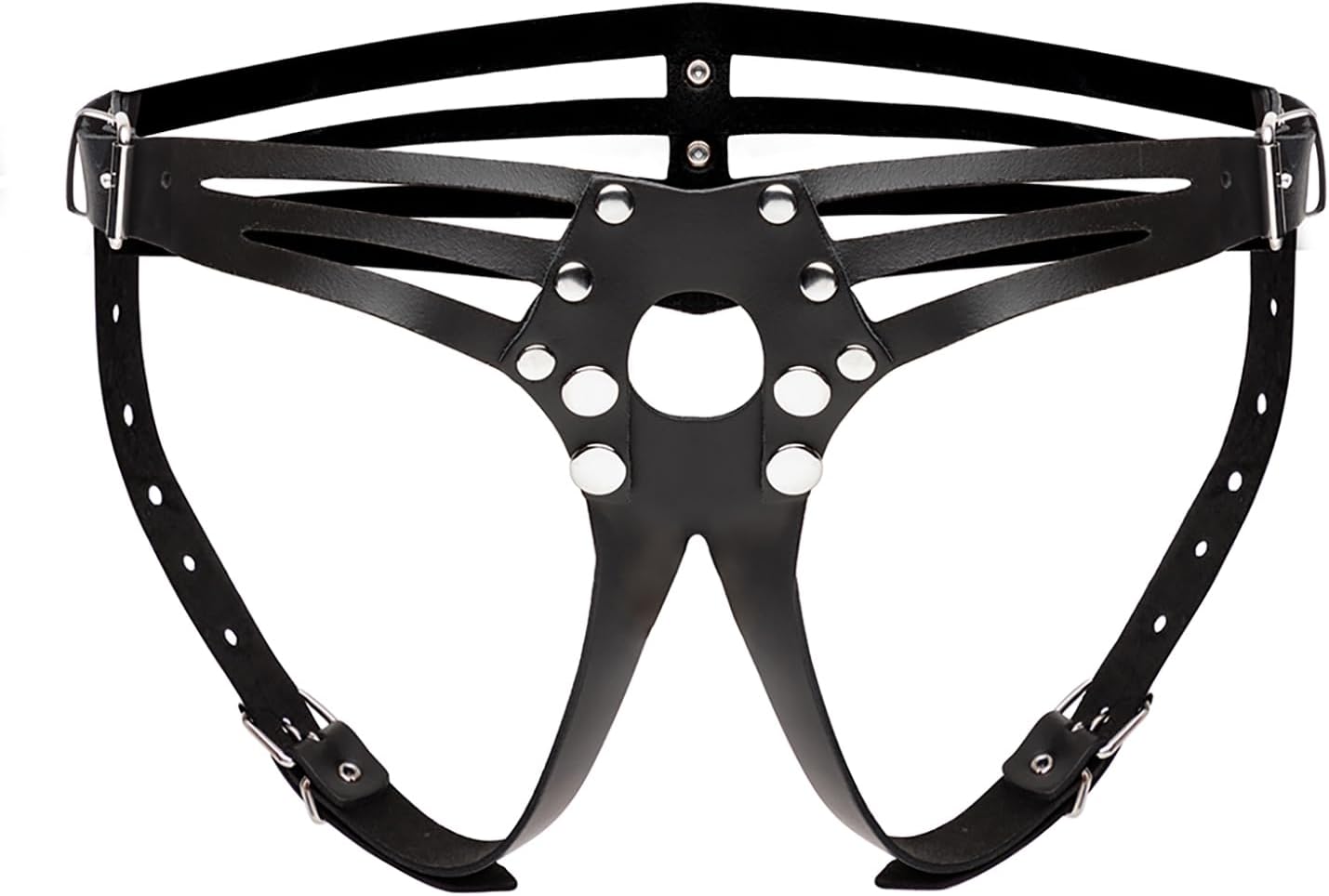 Lovehoney Dominix Deluxe Strap On Harness - Adjustable Luxury Leather Harness for Pegging - Includes Adjustable O-Ring with Buckle Fastenings - Black