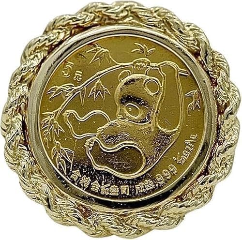 Vaishnav Jewels Sterling Silver Panda Bear Coin Ring, 925 Silver, 20MM, Yellow Gold Finish (Yellow, 10.5)
