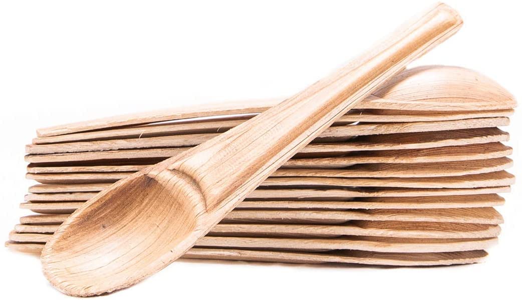 ECONUS Export Quality Spoon Extra Sturdy and Big | Pack of 50| 15-cm Designer Disposable Areca Leaf Spoon Eco-Friendly and Biodegradable