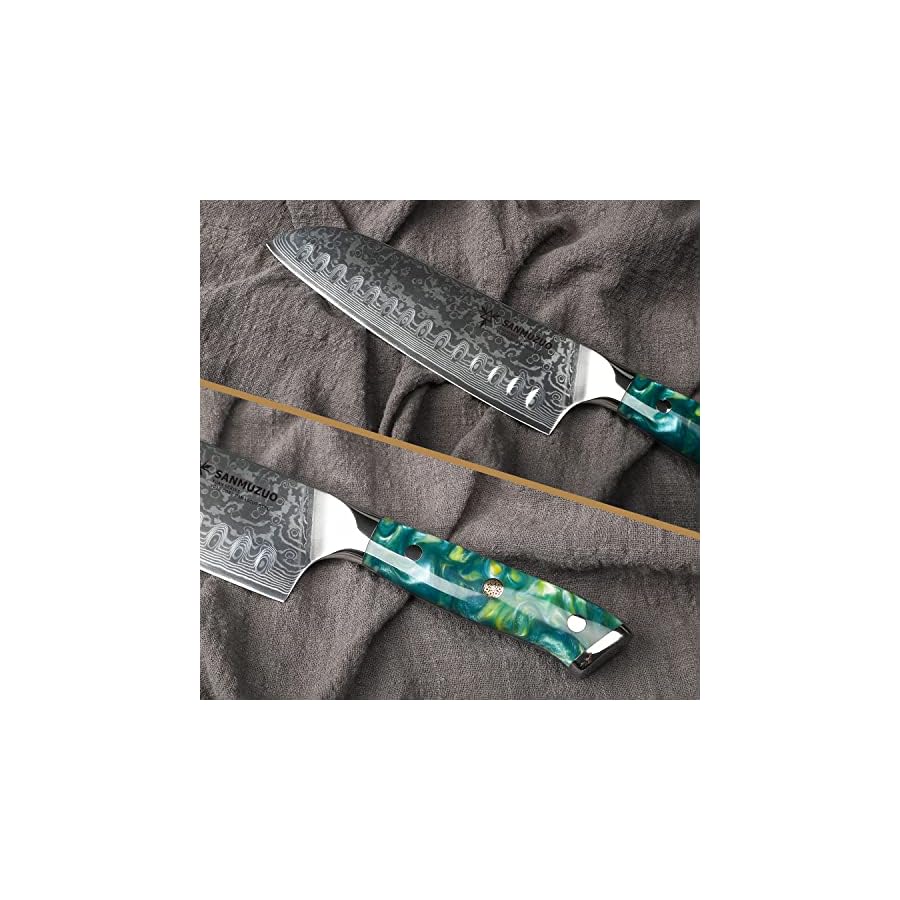 SANMUZUO-Chef-Cooking-Knives-Set-Kitchen-Knife-Set-of-5-Piece-Ultra-Sharp-VG10-Damascus-Steel-Resin-Handle-Xuan-Series-Jade-Green SANMUZUO Chef Cooking Knives Set- Kitchen Knife Set of 5 Piece - Ultra-Sharp VG10 Damascus Steel & Resin Handle - Xuan Series (Jade Green)