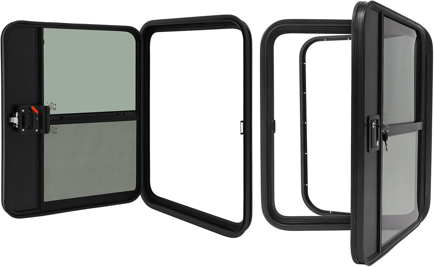 RV Entry Door, 26''x32'' RV Camper Door Teardrop Trailer Doors with Tempered Glass Aluminum Alloy Trailer Entrance Door for 18-20mm Sheet Metal Thickness (Left +Right Side)