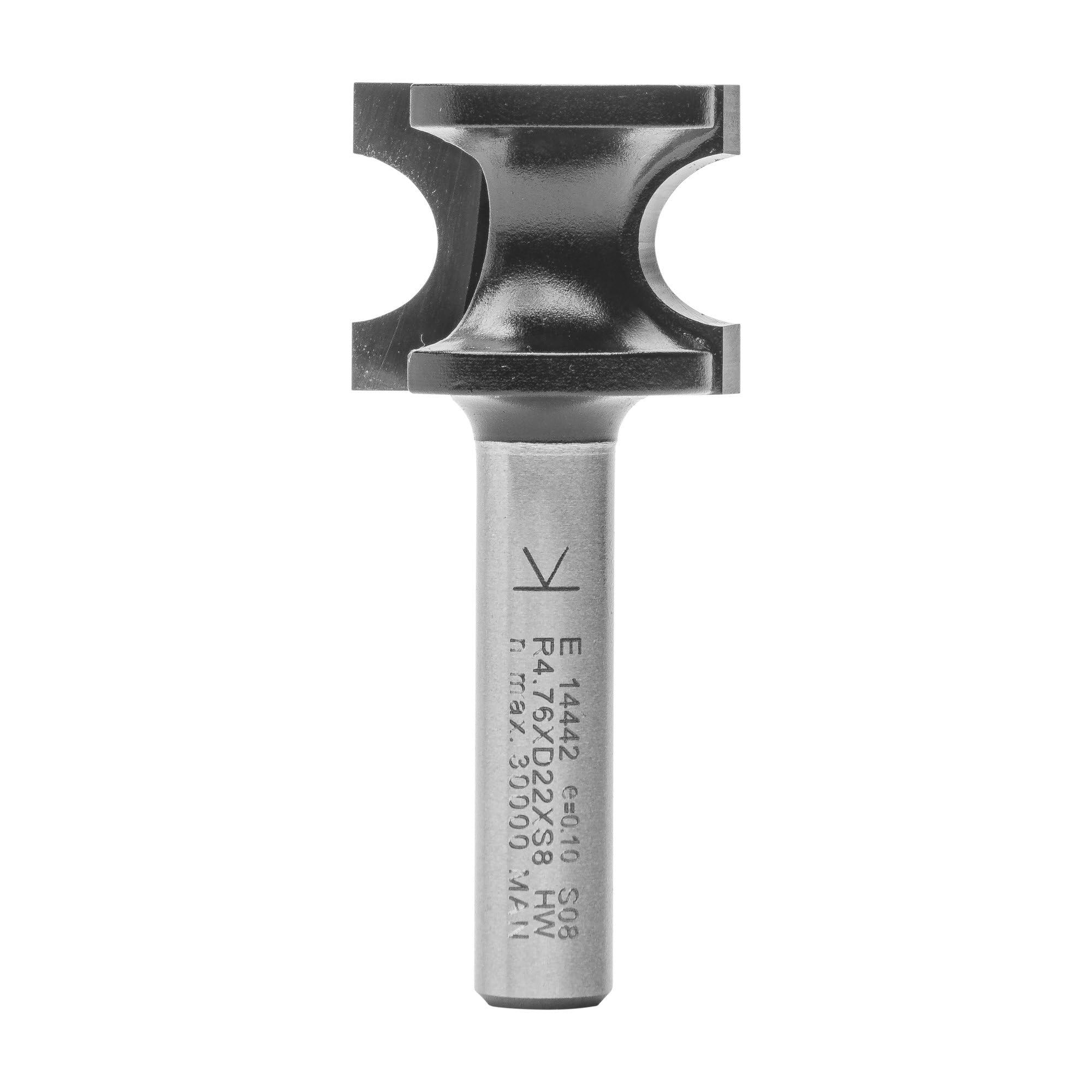 ENT 14442 Fresa de media caña, en carburo, vástago (S) de 8 mm, diámetro (D) de 22,3 mm, NL 17,9 mm, R 4,76 mm, SL 32 mm, diámetro de media caña Ø 22,3 mm