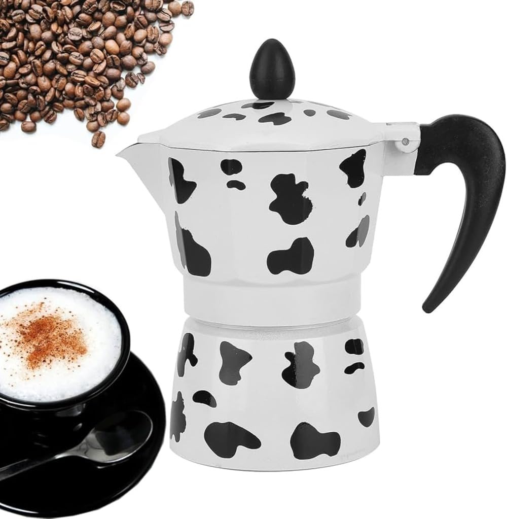3D CREATIONS Alluminium Italian Style Stovetop Coffee Maker Moka Pot espresso Coffee percolator 1 cups of Coffee (Black and White, 50 ml)-picture-10