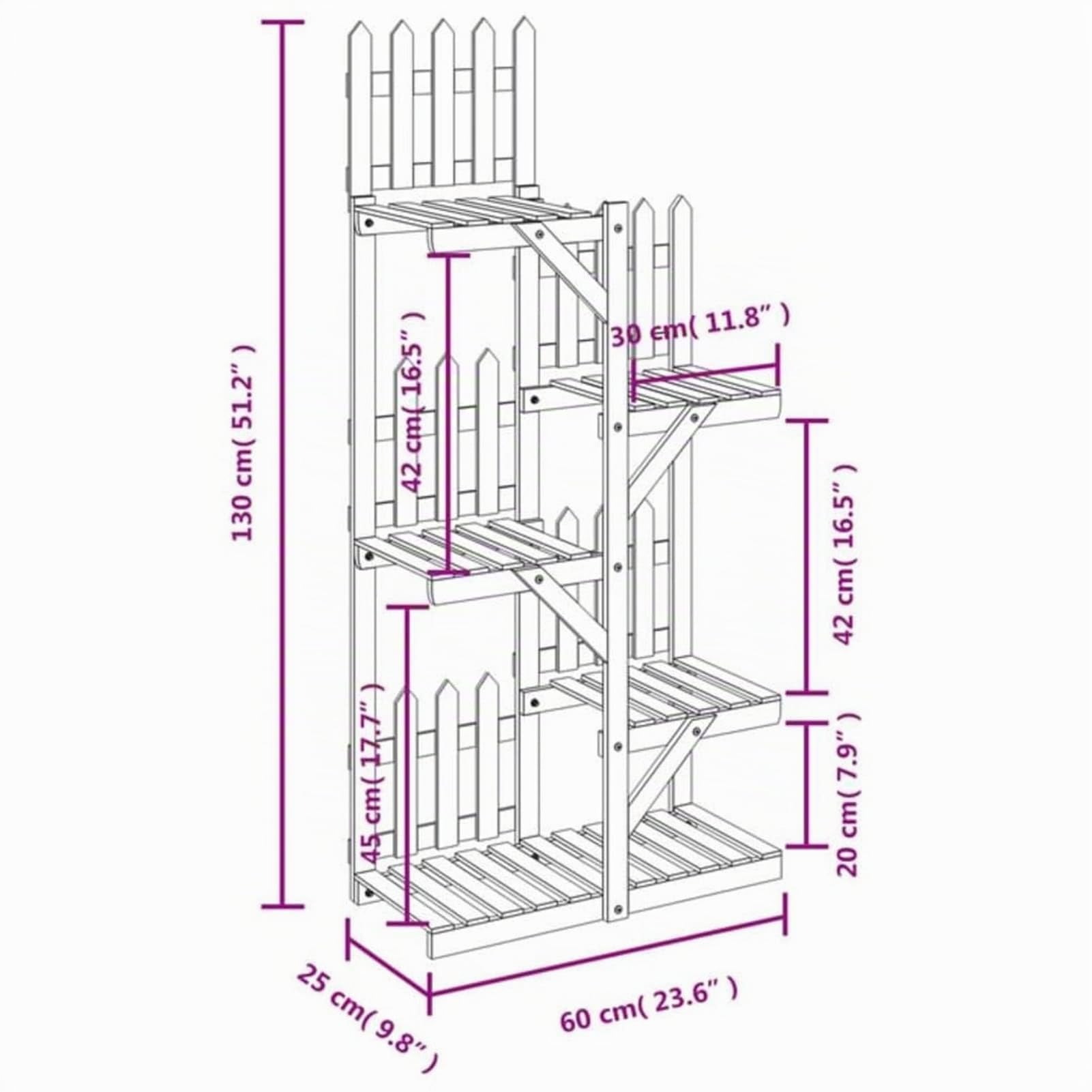 ZEYUAN Blumenständer, Pflanzentreppe Outdoor, Blumentreppe Draußen, Pflanzenregal, Pflanzenständer, Blumenregal, Balkon Möbel, 60x25x130 cm Massivholz Tanne