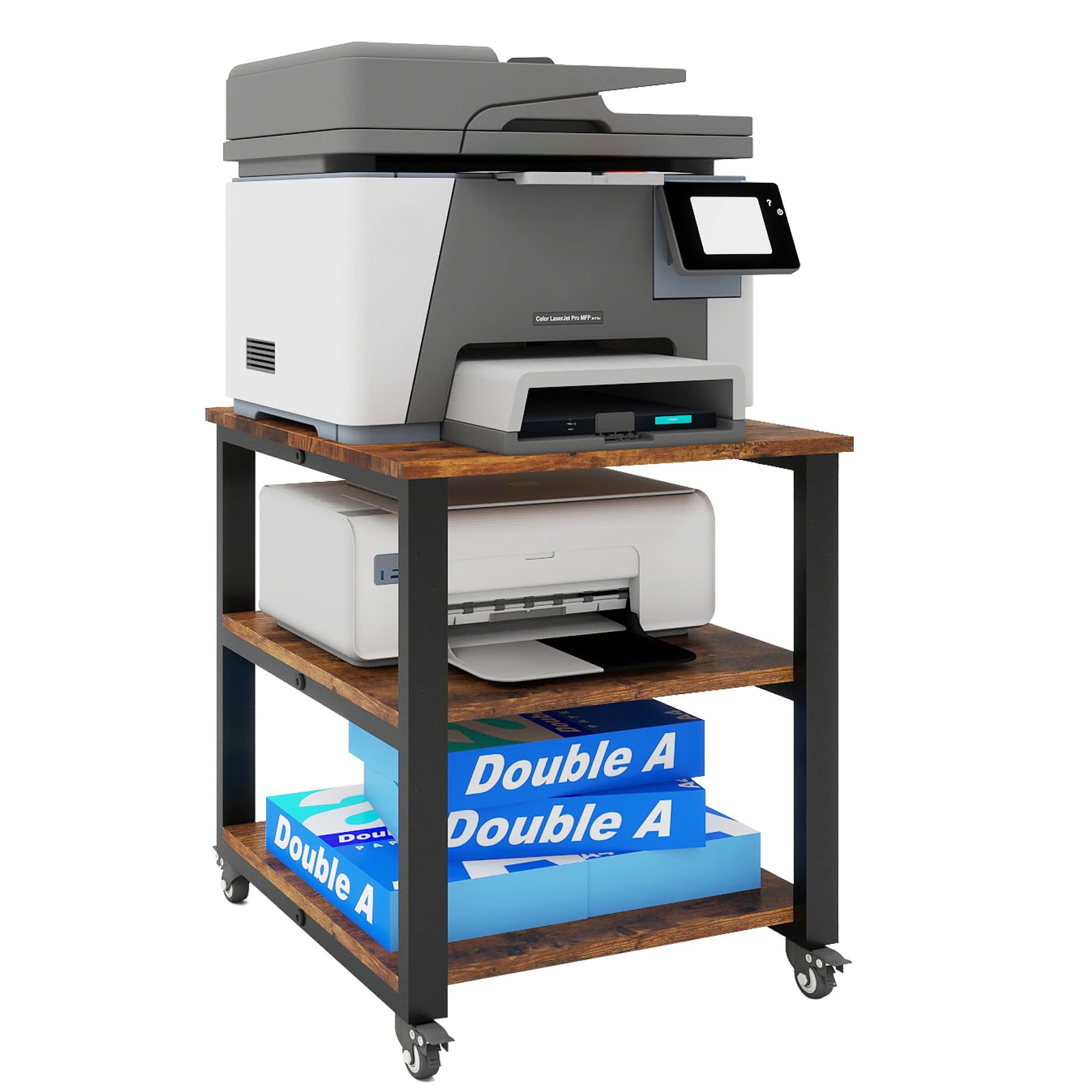 Natwind 3 Tier Laser Printer Stand,20''x20'' Side Table for Printer, Retro