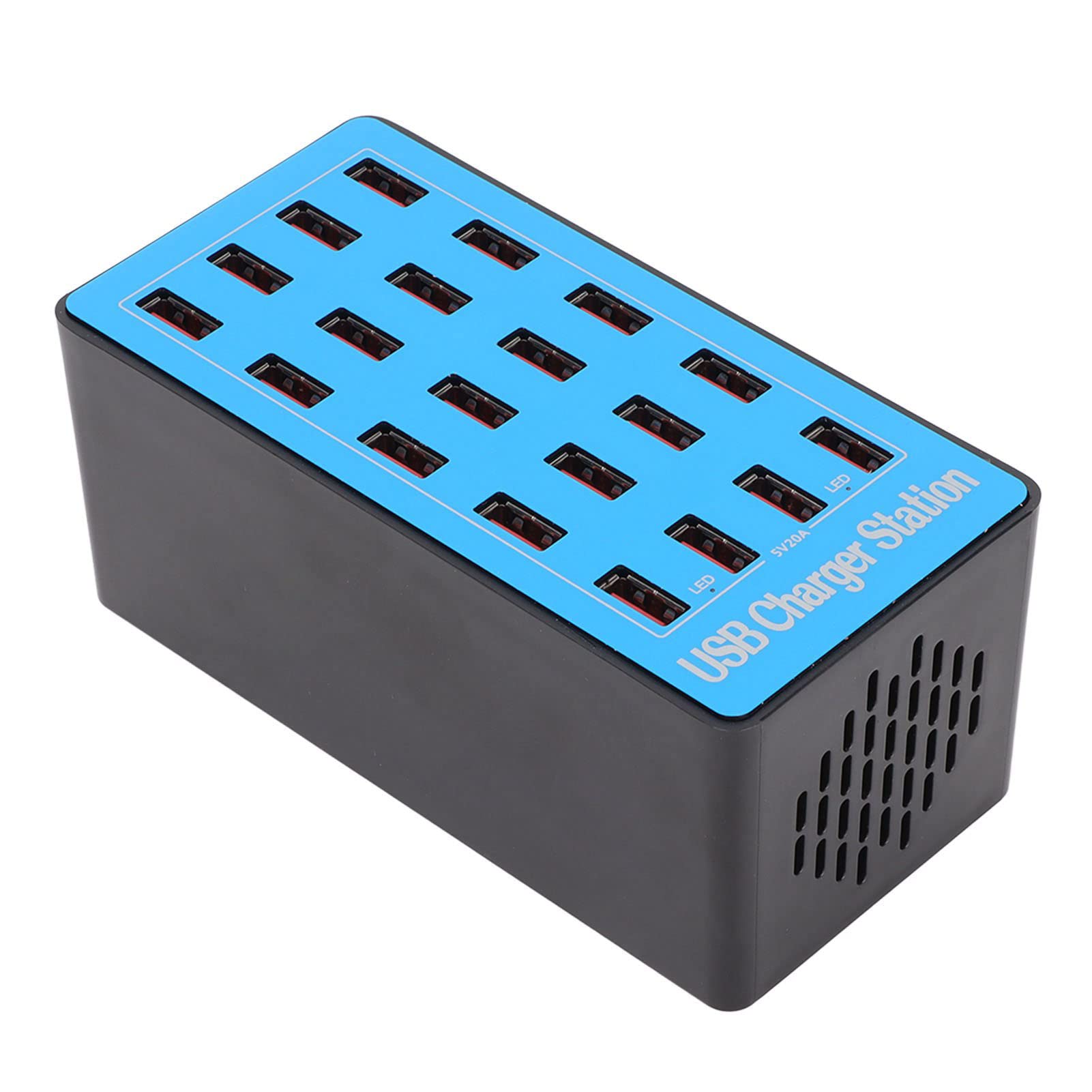 Stazione di Caricabatterie USB, 5V 20A 100W 20 Porte USB Hub di Ricarica Stazione con Ventola di Raffreddamento a 50 Gradi per Tablet di Telefono, Caricatore Veloce (Spina europea)