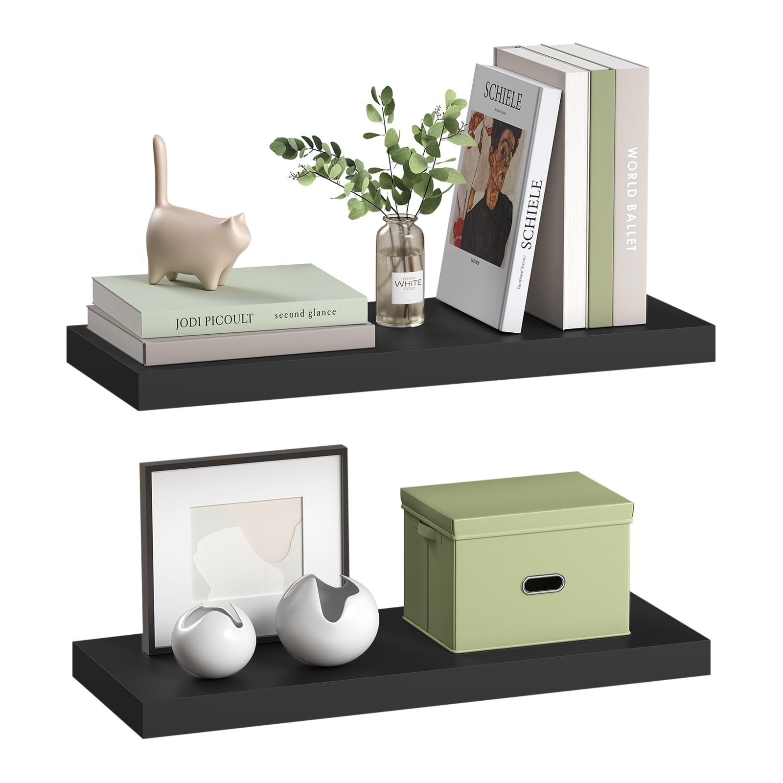 eSituro Wandregal, schwebendes schwarzes Regale für Wandmontage, 2er-Set Schweberegal Hängeregal Wandbrett im Wohnzimmer Schlafzimmer Küche Badezimmer, 60x3,8x22,9 cm