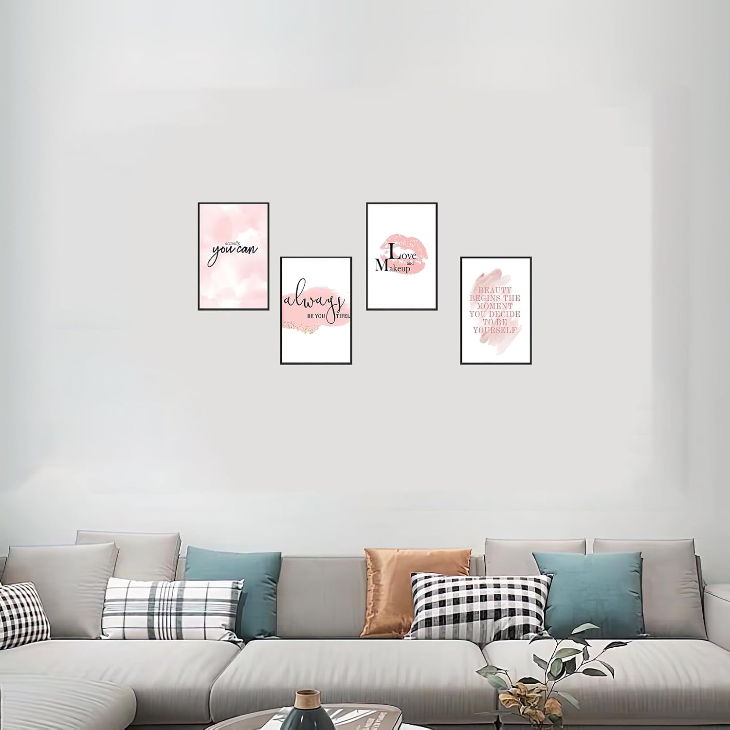 KLPOARTQ Set of 4 Frame Glamorous Pink Makeup Fashion Art Canvas Painting Posters Wall Decor Motivational for Girls' Room Pictures Prints Home Decoration