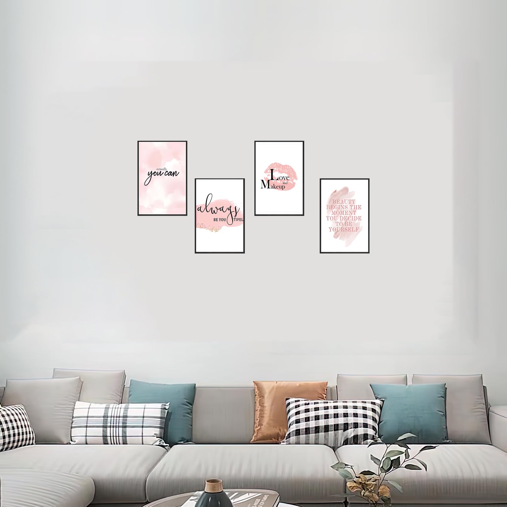 KLPOARTQ Set of 4 Frame Glamorous Pink Makeup Fashion Art Canvas Painting Posters Wall Decor Motivational for Girls' Room Pictures Prints Home Decoration - Image 2