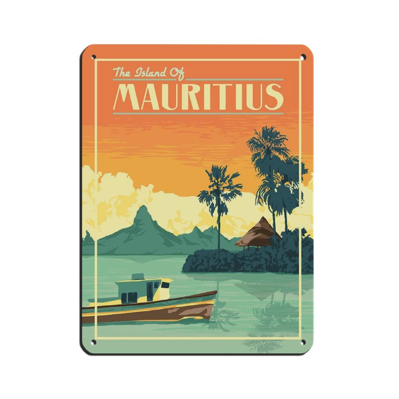 Oudrspo Retro Mauritius Travel Sign – Vintage Tin Poster for Home or Café, 12x16 in