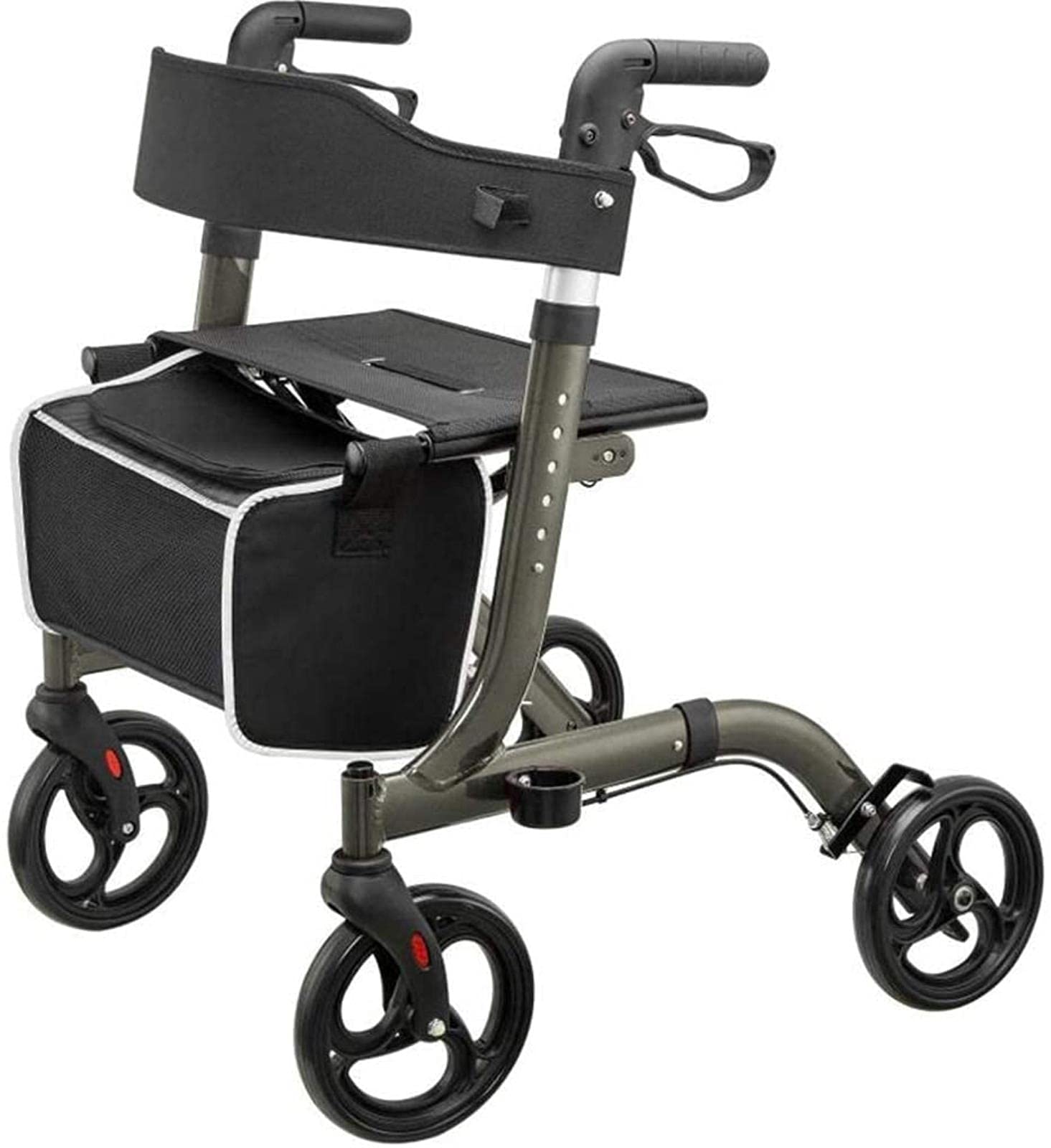 Rollator mit vier Rädern, zusammenklappbar, leicht, tragbar, WC-Sicherheitsrahmen für ältere Menschen, Behinderte, Mobilität, Unterstützung, Hilfshilfe, doppelter Komfort