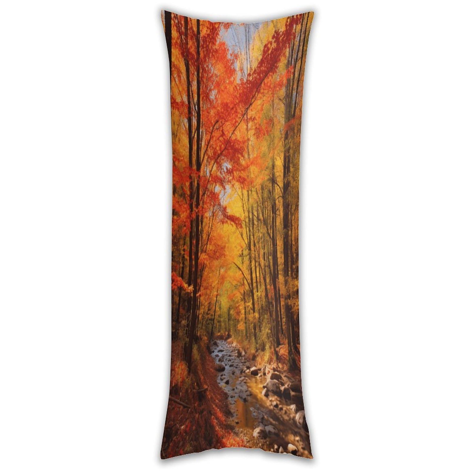 Fall Foliage Body Pillow Cover with Hidden Zipper Breathable Polyester Long Pillow Case Cozy Fuzzy Body Pillowcase Ultra Soft Long Pillow Cover for Bedroom 18.9 X 53 in
