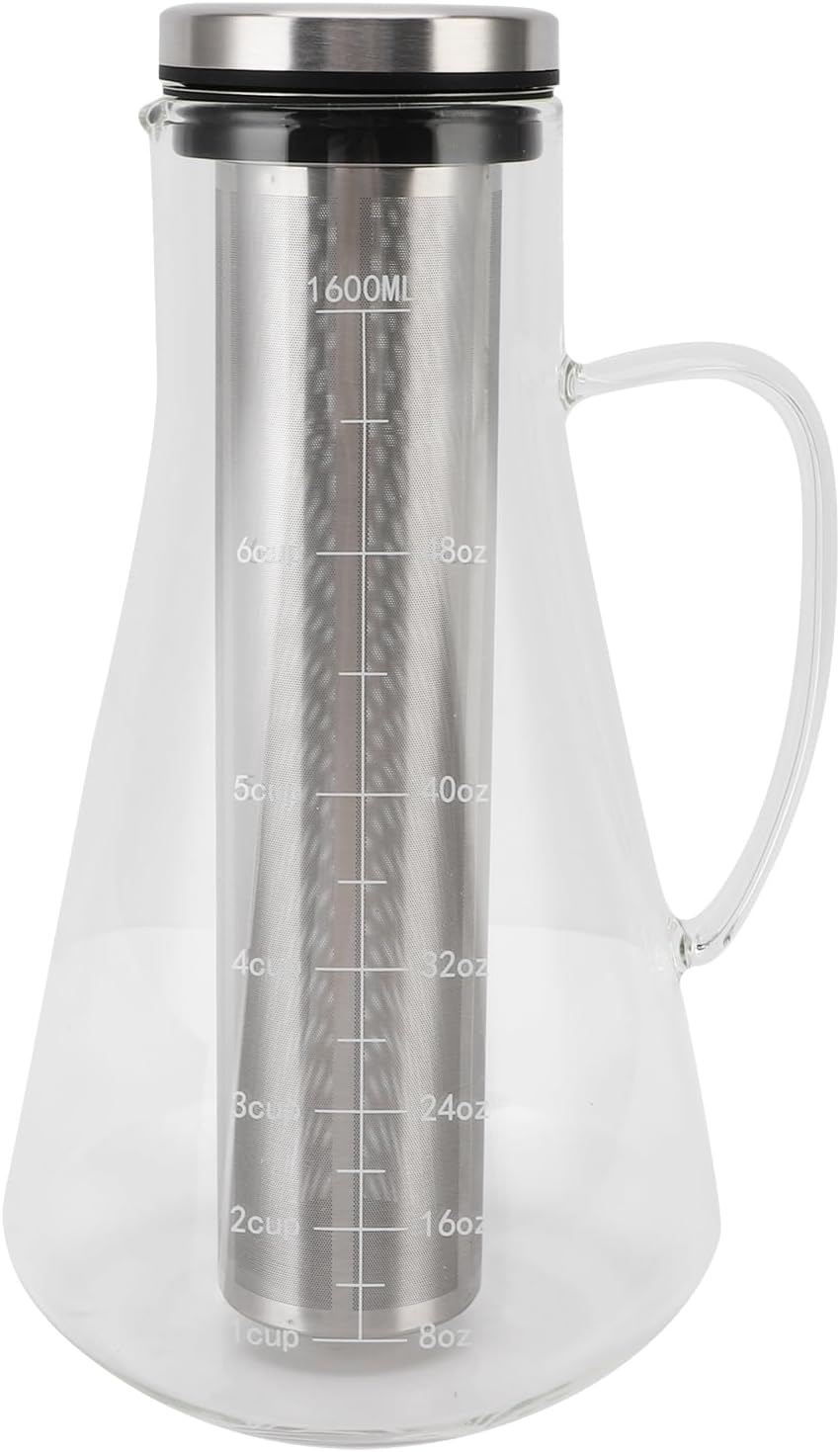 Pssopp Cold Brew Coffee Maker, High Borosilicate Glass with Stainless Steel Filter, LeakProof Design and Ergonomic Handle, Perfect for Home Office or Tea House 1600ML