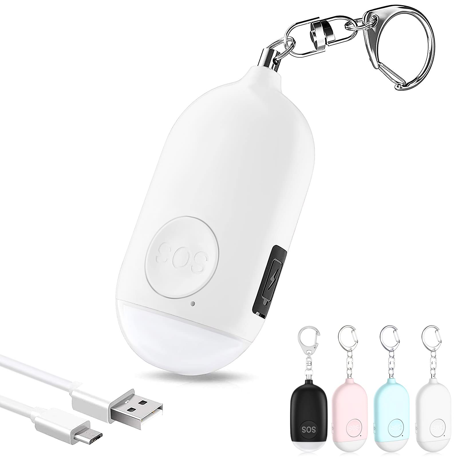 Alarma Personal Autodefensa de Bolsillo Hion - Llavero de Defensa Personal Recargable 130 dB con Iluminación LED para Mujeres, Niños y Personas Mayores - Potente y Confiable(Blanco, 1)