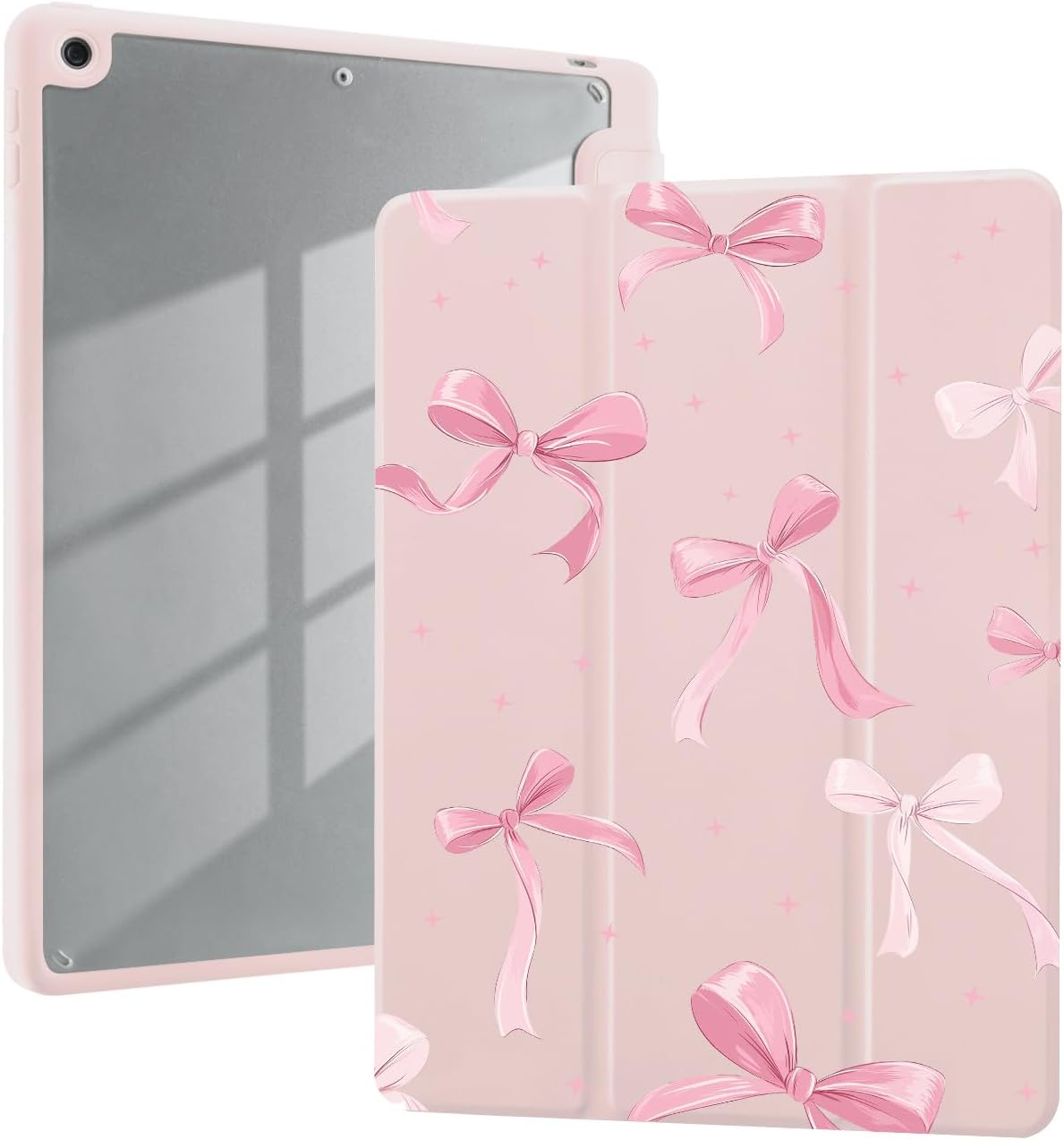 Cute Bow Ribbon Case for iPad Pro 13 Inch M4 2024/M5 2025 with Pencil Holder Trifold Stand Pink Leather Girly Cover Clear Back Shell Auto Wake/Sleep