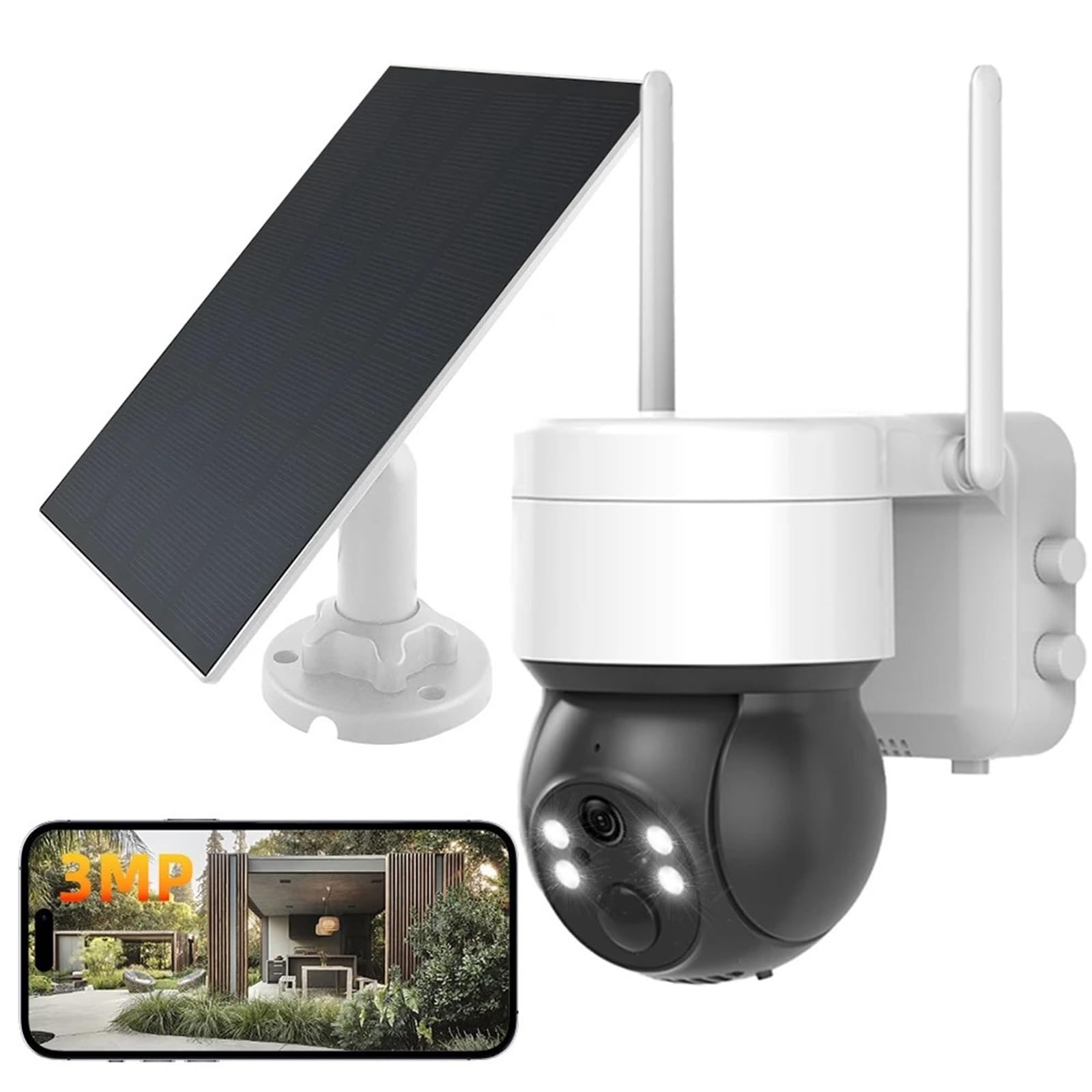 JVDDI WIFI 3MP IP65 Waterproof Human Tracking Full Color Night Vision Surveillance Smart Security Solar CCTV IP Camera(Camera 32G)