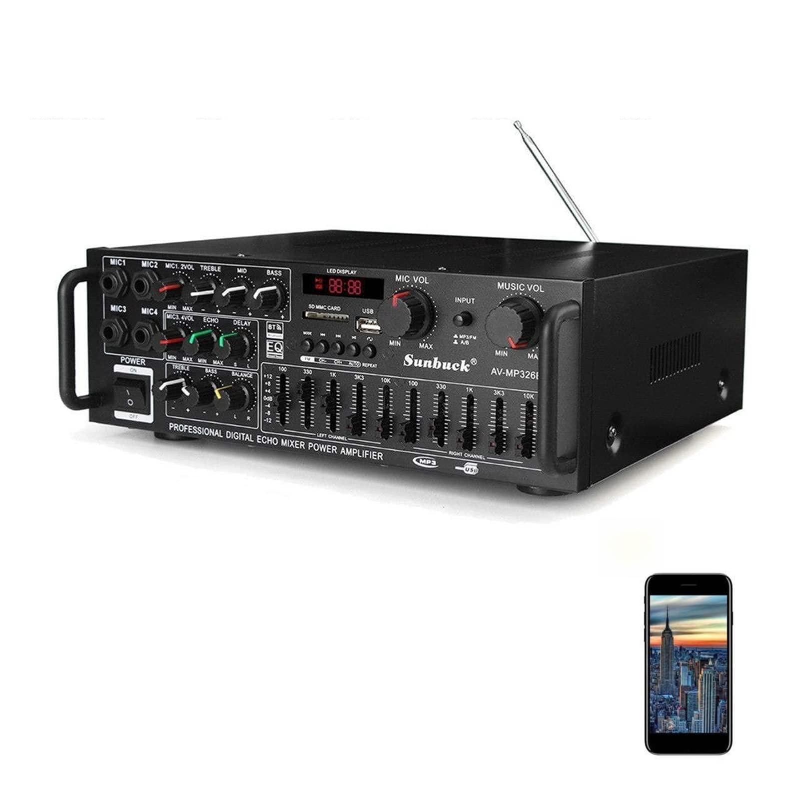 2000W 5.0 Bluetooth 2 canal Audio Power HiFi Amplificador 32 6BT AV Altavoz AMP con control remoto 4 Micro for el hogar.
