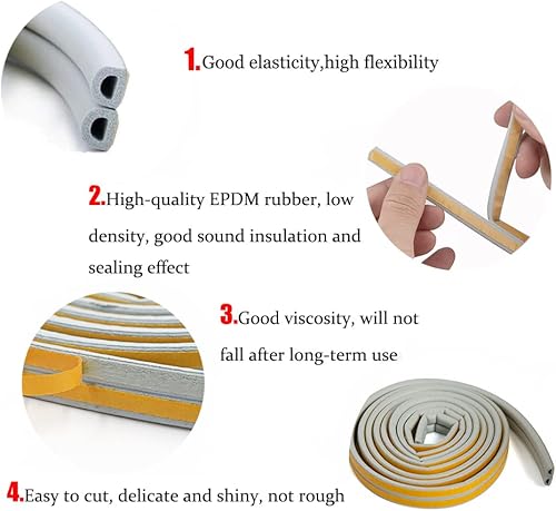Miniatura 3 de KX - Burlete en forma de D para sello de huecos de puerta y ventanas, paquete de 2 tiras de sellado de espuma autoadhesivas, burlete D para