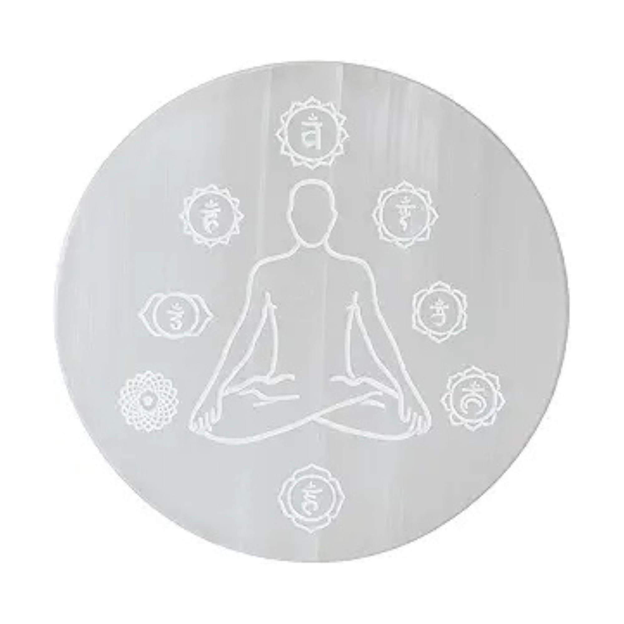 ANAYA AGATE Selenite Charging Plate with Buddha 7 Chakra Design - 4" Engraved Healing Crystal Charger | Round Disc Coaster for Home, Office, Table Decor | Amplify Energy, Crystals and Healing Stones