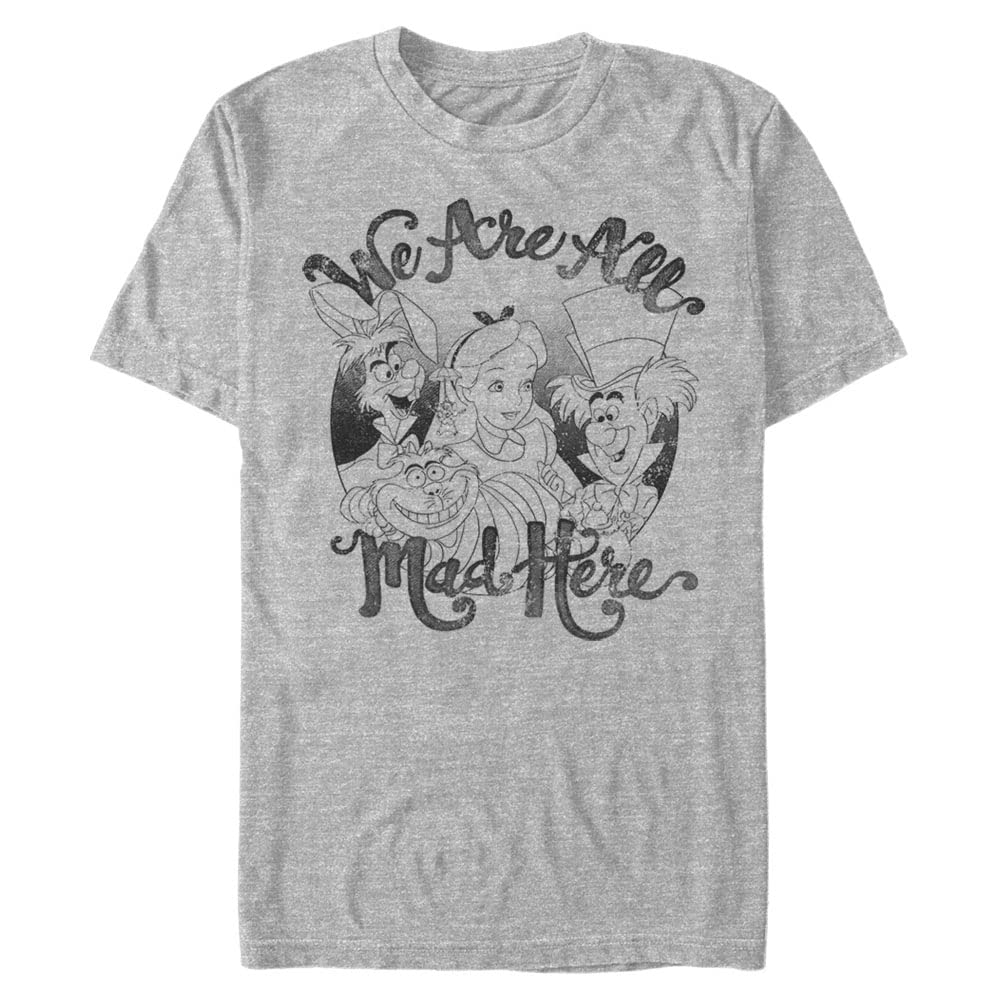 DisneyBig & Disney Alice in Wonderland All Mad Here Men's Tops Short Sleeve Tee Shirt, Athletic Heather, 4X-Large