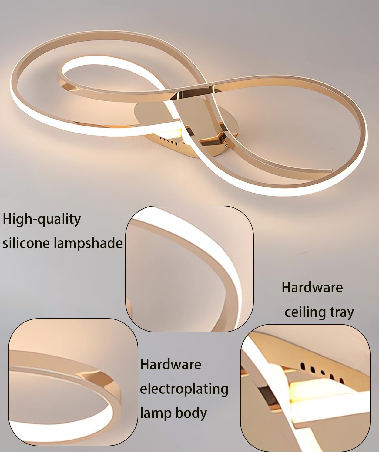 Lampa sufitowa LED 3000-6000K Ściemnialna lampa do salonu z pilotem Ściemnianie Lampa sufitowa do sypialni Nowoczesne oświetlenie sufitowe Żyrandol Oprawy oświetleniowe wewnętrzne (Złoto, L80cm)