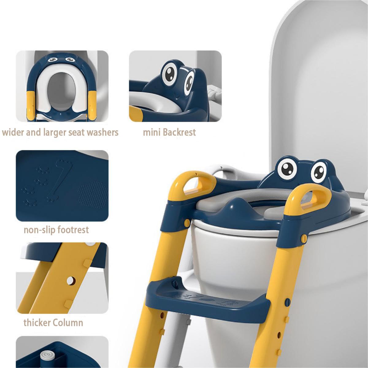 LANMOU Reductor WC Niños, Adaptador WC Niños con Escalera Asiento Inodoro Niños Portatil Infantil Asiento Inodoro de Entrenamiento para Niños Adaptador Baño para Niños con Respaldo Reposabrazos