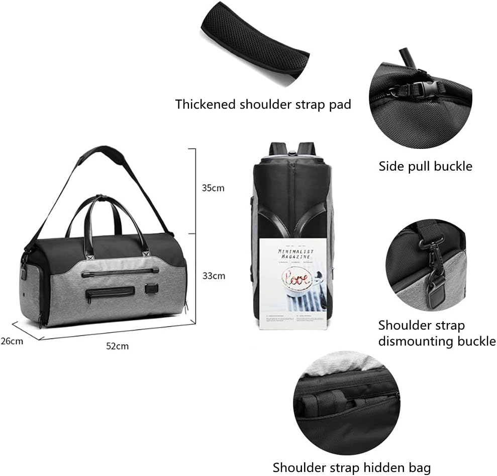 Garment Bags for Business Travel Convertible Backpack Travel Duffel Bag Carry on Garment Bag 2 in 1 Weekender Suit Bag for Men (Grey)