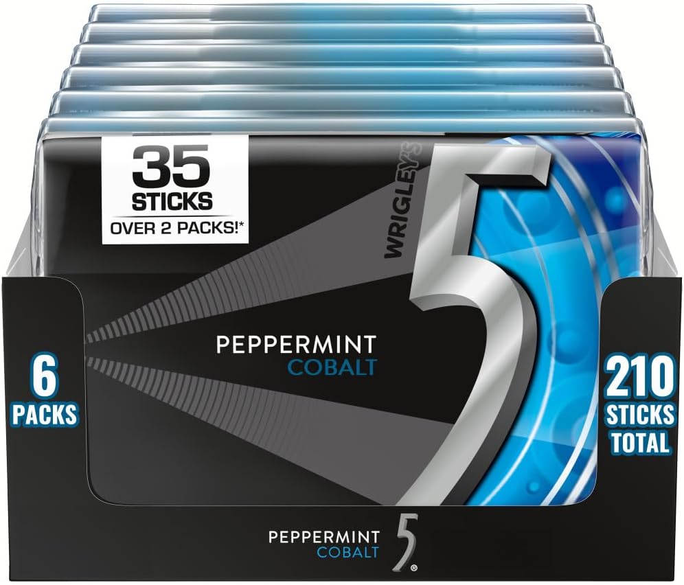 Wrigleys 5 Gum Cobalt Peppermint Flavoured Sugar Free Chewing Gum 35 Stick Pack Box of 6 Packs