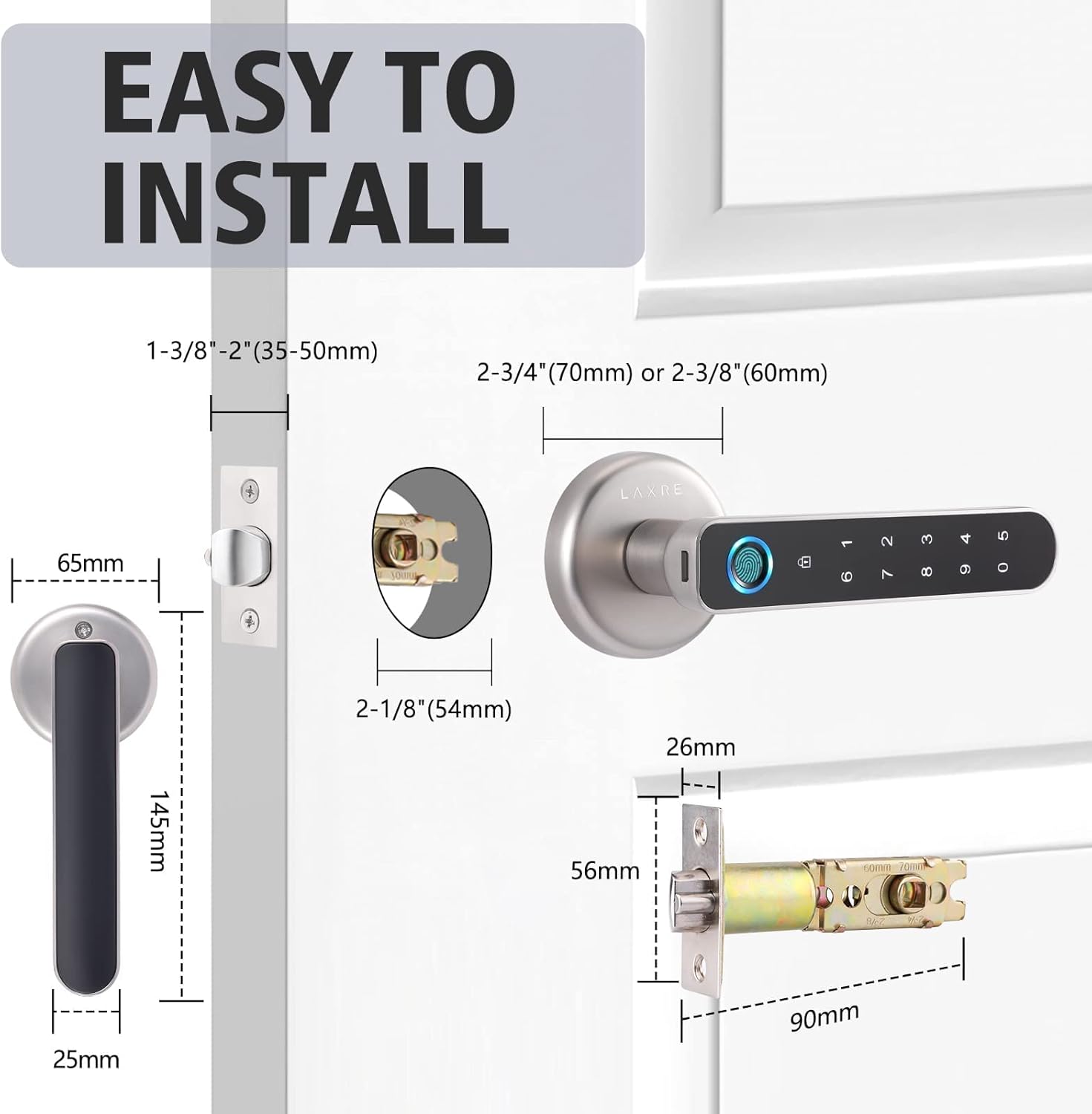 Detailed diagram showing dimensions and components for easy installation of the smart door lock
