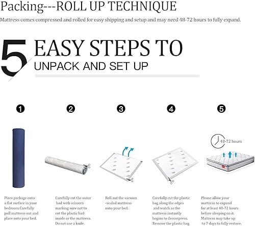 Miniatura 7 de Colchón King de 11.4 pulgadas con parte superior de bolsillo, colchón híbrido de resorte de bolsillo con espuma viscoelástica de resorte interior