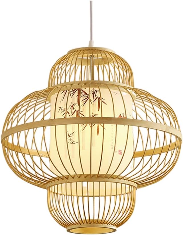 CSSYKV Bamboe Hanglamp Met Imitatie Perkamenten Lampenkap Houten Plafondkroonluchter Voor Keukeneiland, Natuurlijke Bamboe Hangende Plafondlamp Handgemaakte Noordse Rieten Lamp In Chinese Stijl