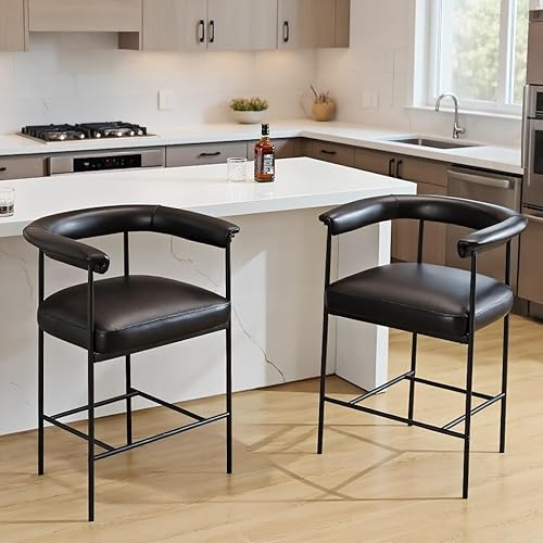 LukeAlon Juego de 2 taburetes de mostrador Sherpa, tapizados de 26 pulgadas de altura de asiento bajos con patas de metal, taburetes de cocina con