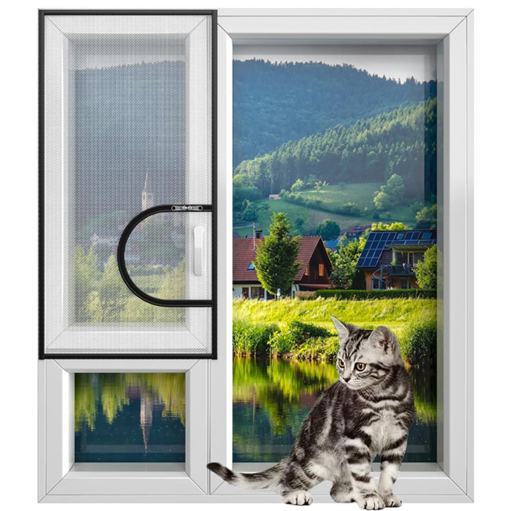 Yuly Pantallas autoadhesivas personalizadas para ventanas, red de protección para gatos con cremallera, red de malla de seguridad para ventana de gatito y mascotas, semitransparente