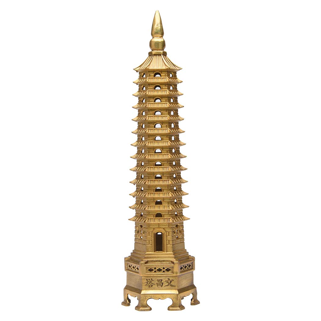 BRASSTAR Brass Feng Shui Statue Wenchang Pagoda Layer 13 Tower 11.8” Length Sculpture Office Home Desk Decor Artifacts Attract Career Fame Academic Wisdom Education Luck TQZDPT40